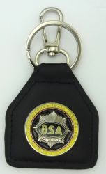 BSA Round Yellow Star Genuine Leather Keyring/Fob