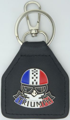 Triumph Helmet Tri colour Genuine Leather Keyring/Fob