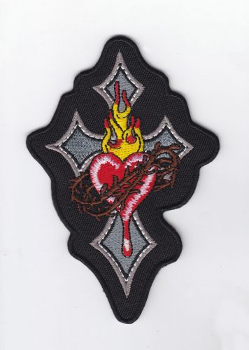 Cross Flamed Heart Patch