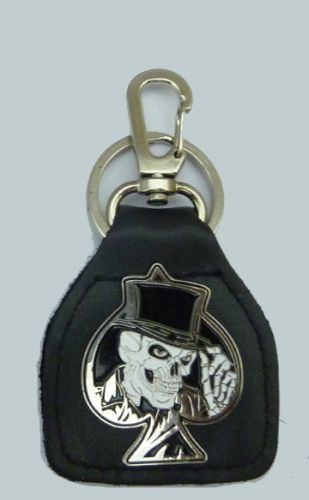 Skull Top Hat Ace Genuine Leather Keyring/Fob