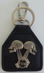 Skull FTW Piston Heads Genuine Leather Keyring/Fob